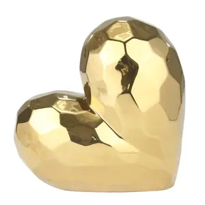212 MAIN 11.5 in. Ceramic Heart Shape Ornaments, Pitted Finish Gold Hanging Home Decor, Glam Living Room Decor (Sagebrook Home 13216-01)