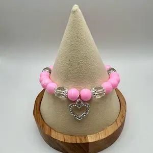 Light Pink and Clear Heart Charm Bracelet with Round Beads, Featuring a Colorful Design and Heart Charm Accents valentines