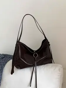 Large Capacity Women's Handbag, Fall Winter New Simple Soft Shoulder Bag, Vintage Commuter Shopping Crossbody Bag, Pu Tote Satchel