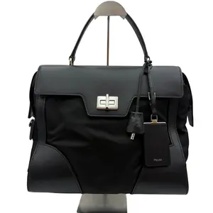 Pre-owned PRADA Black Nylon & Saffiano Leather Flap Top Handle Satchel Bag