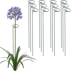 10-Pack 16-Inch Plant Stakes, Metal Single Stem Flower Support Rings, Garden Plant Supports for Hyacinth, Orchid, Lily, Rose, Peony, Tomato, Gladiolus