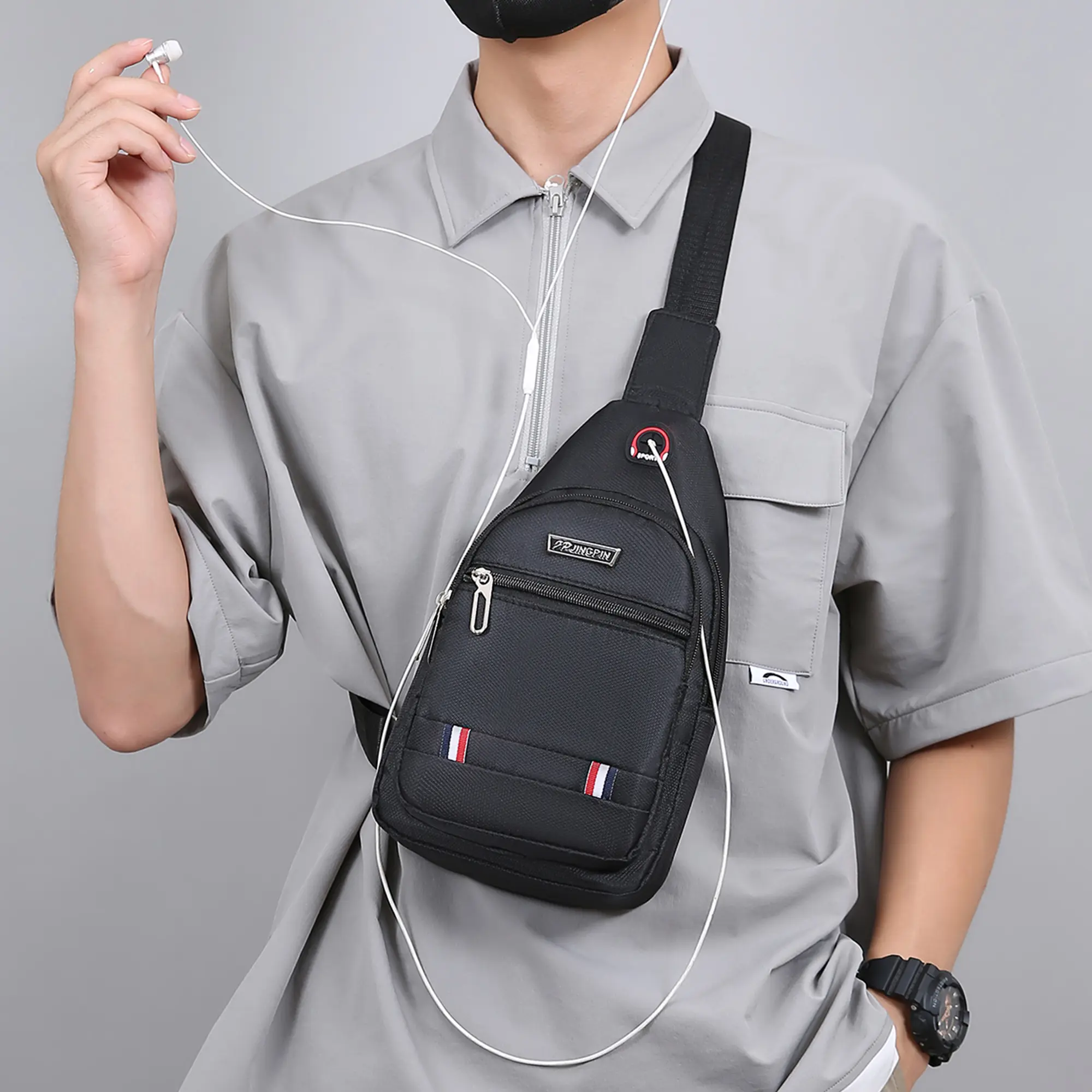 NYRAT Casual Small Multipurpose Crossbody Sling Backpack Waterproof Sling Gym Bag Travel Hiking Chest Bag Daypack for Men Hole Headphone Zipper Belt Bag Adjustable Waistband Bag