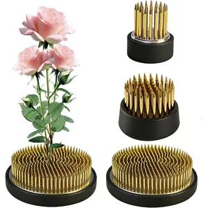 3Pcs Brass Flower Frog for Vase Arrangements, 1.02" 1.18" 2.36" Elegant Gold Kenzan Ikebana Stem Holder, Home Flower Stem Fixer for Floral Arrangements, Perfect for Casual Dinners & Party Decor