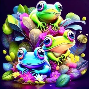 5D DIY Full Drill Round Diamond Painting Kit - Frog, Flowers, Leaves Mosaic, Canvas - DIY Decorative Painting, Home Wall Decoration, Suitable for Halloween and Christmas, Birthday and Anniversary Gifts