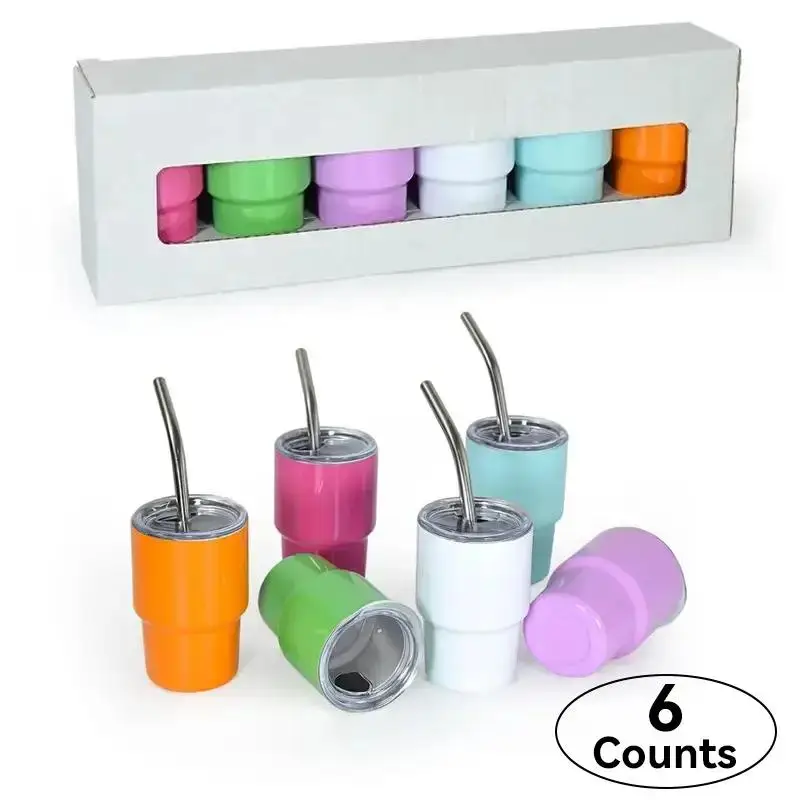 Mini Tumbler Shot Glasses with Straw and Lid, 6 Counts/set 3oz Mixed Colors Stainless Steel Insulated Small Tumblers for Wedding Birthday Party Favors