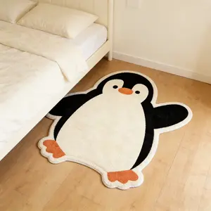 Modern Cartoon Penguin Rug, Irregular Shape Carpet for Living Room Bedroom, Washable Soft Plush Mat, Home Decor
