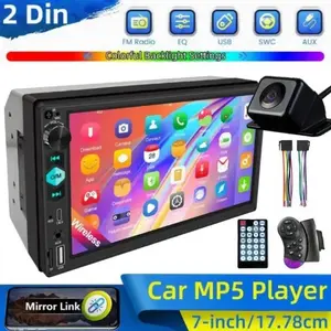 2din Universal Touchscreen 7 Inch Car Mp5 Player, Steering Wheel Control Swc, Mini Size Rear View Backup Camera, Full Interface Support, Car Video Players