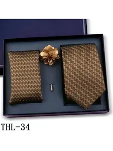 3pc Tie Gift Set with Cufflinks and Pocket Square, Business Casual Striped Jacquard Tie, Perfect for All Seasons and Gifting