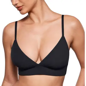 Women's Inbarely Outwear Longline Triangle Bralette Plunge Unlined No Underwire Sports Bra Crop Tank Top