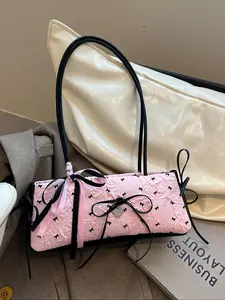 Fashion Shoulder Clutch Bag, Bowknot Bubble Cloth Underarm Bag with Scarf, Simple Design Large Capacity Ballet Style Handbag