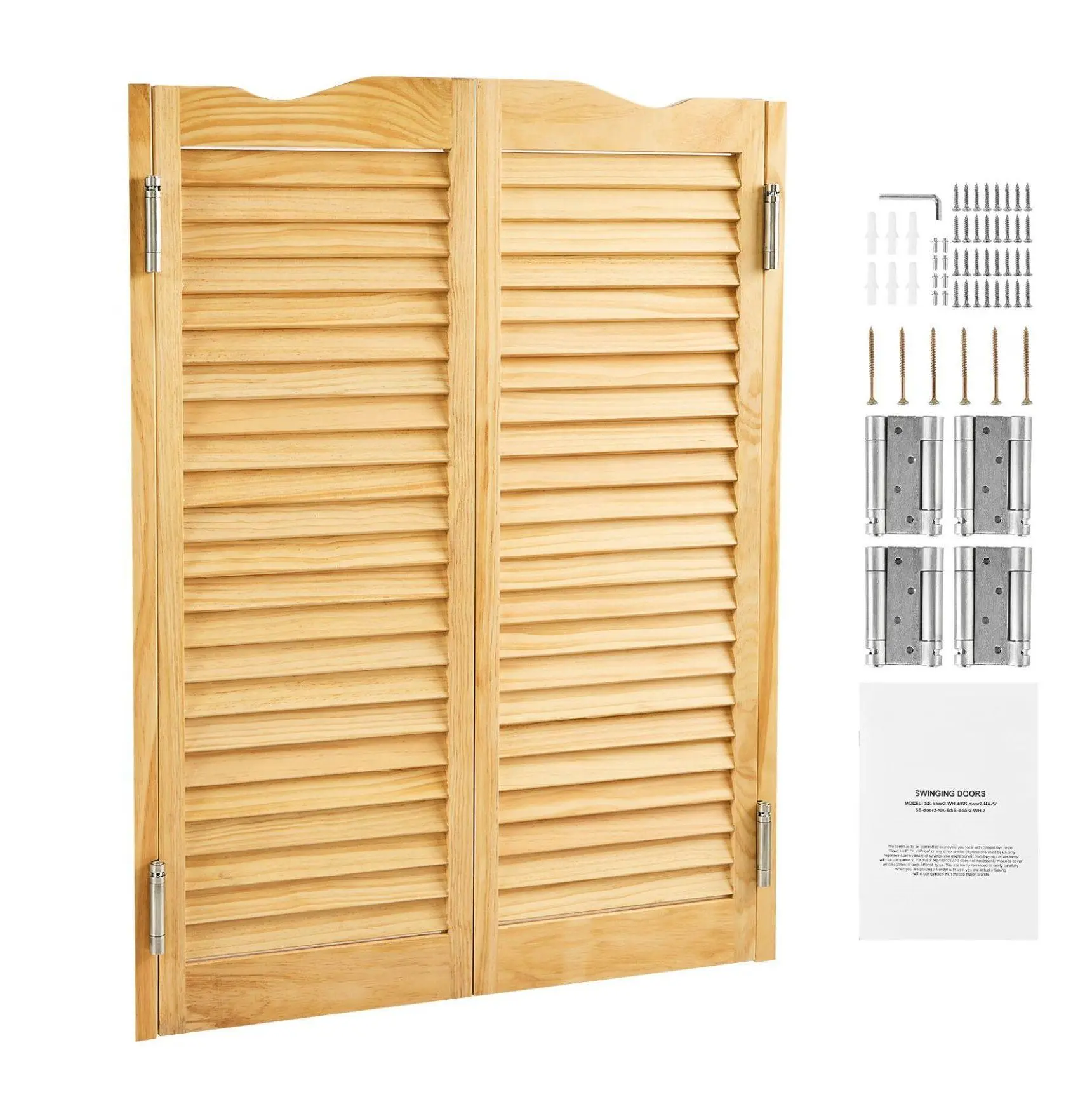 Double Saloon Doors 32"x42" Arched Pine Wood - Interior Swinging Cafe Doors with Hardware - Hallway Kitchen Bar Entrance - Log Color W32xH42 inch Double Door