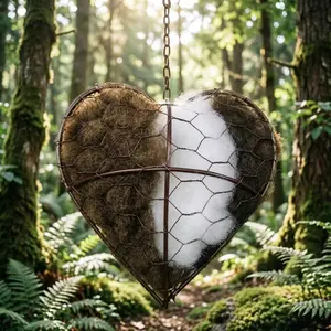 Handmade Heart-Shaped Hummingbird's Nest with 2 Bags of Nesting Materials, Perfect Winter Gift for Hummingbird Lovers, Ideal for Family Gardens