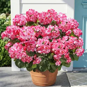 6 Bundles Outdoor Artificial Geraniums Flowers, Silk Geranium Flowers Plants, UV Resistant Artificial Fake Plants for Home & Garden, for Weddings, Engagements, and Holidays, Kitchen Garden Table Centerpieces Indoor Decor, Vase, Spring & Summer D mix  bouq