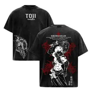 Toji Fushiguro Tee Washed Jujutsu Kaisen Shibuya Incident Culling Game Prelude Vintage Oversized Heavy Cotton Double Printed Anime Manga T-Shirt Retro Unisex Streetwear Battle Scene Edition JJK Sorcerer Killer Graphic Top - Womenswear, Light outdoorfun