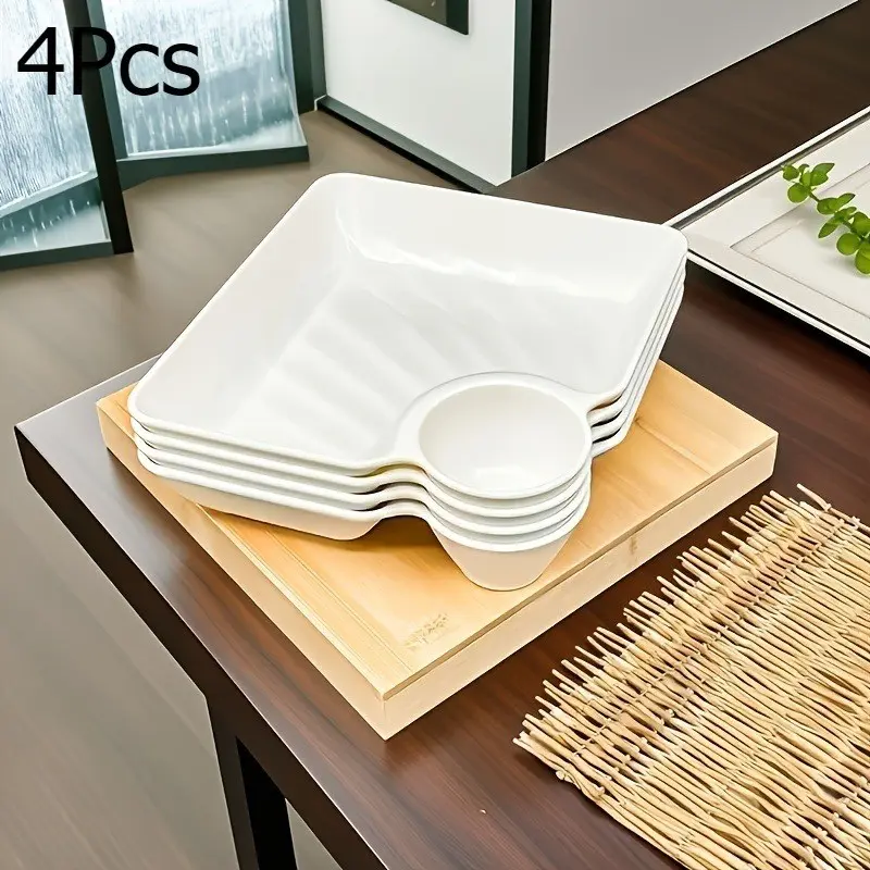 4pcs Rectangular Divided Plate Tray, Compartment Serving Platter for Fries Sushi Appetizer, Party Charcuterie Food Platter, Snack Plates, Divider Plate
