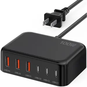 [2026 ] USB C  Charger, 100W GaN 6 Port Type C  Station Hub Block Cube, USB C Wall Charger Power Strip Adapter Plug for iPad  17 16 15 14 Pro Max Pixel Note Galaxy, 5ft Cord