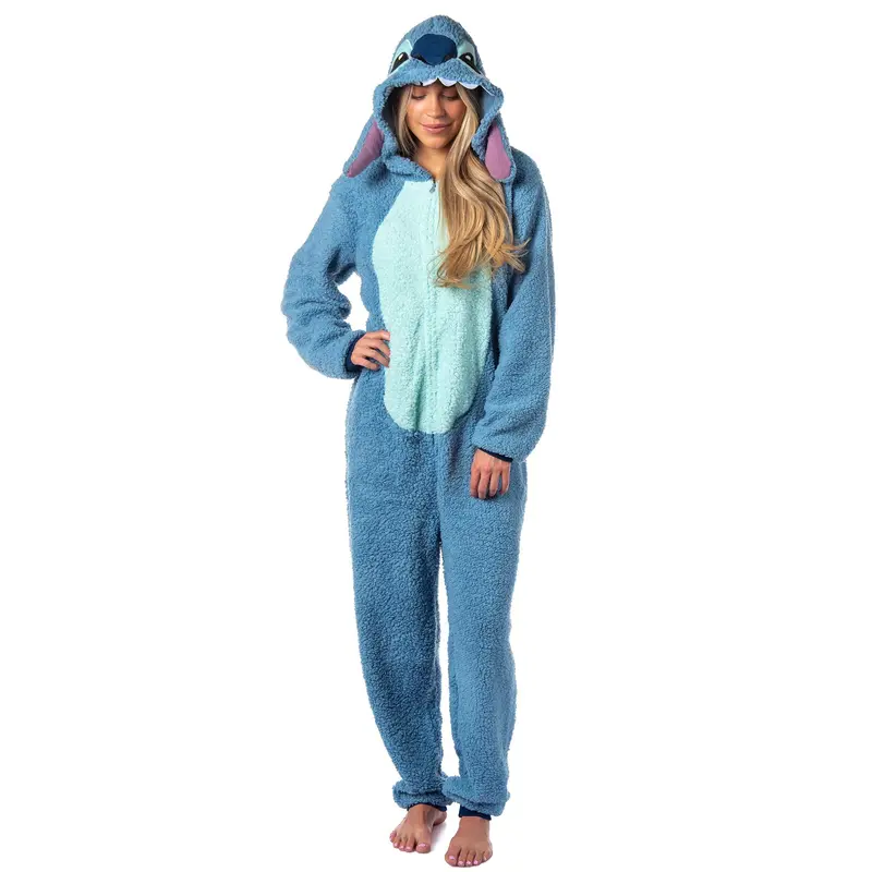 Women's Disney Lilo And Stitch Alien Halloween Onesie - Baggy, Comfy Super Soft Faux-Shearling Fur Fabric Long-Sleeve 1-Piece Casual Pajama Union Suit