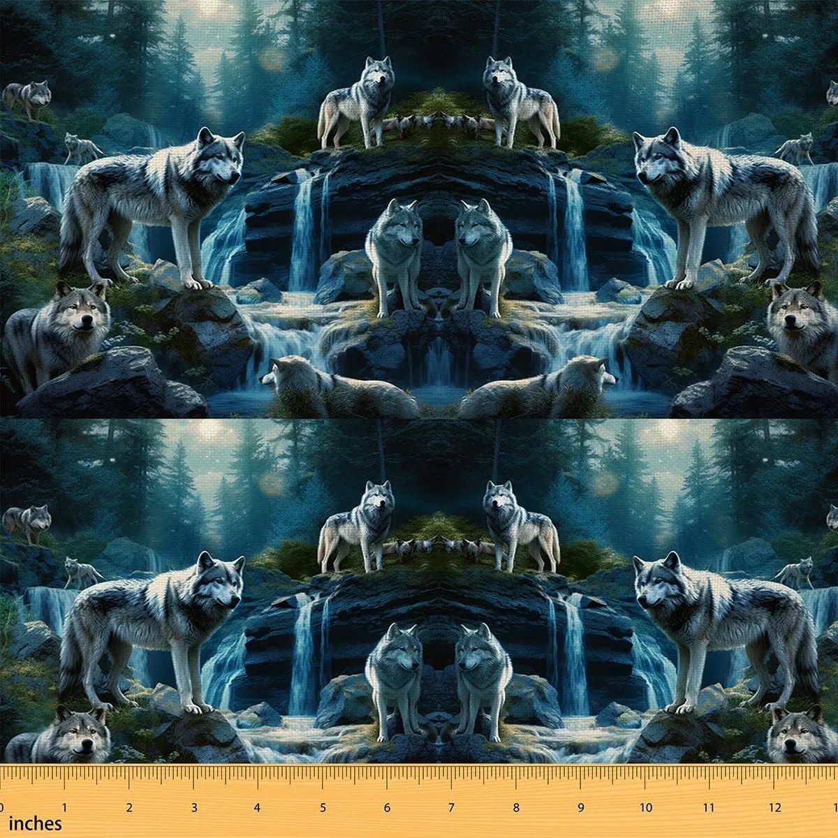 Wolf Fabric,Wolves Howling Upholstery Fabric Chairs Silent woles Fabric,Animal Wolves Fabric Home DIY Projects Soft Flannel