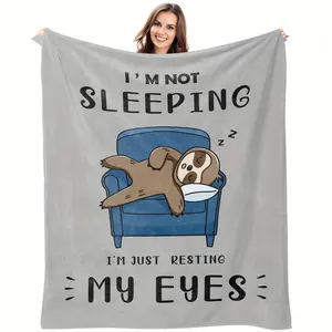 1Pc Funny "I' Not Sleeping, I' Just Resting My Eyes" Plush Blanket Suitable For Men - Soft Flannel Cozy Bedspread, Machine Washable Gift For Dad, Husband, Grandpa - Perfect For Christmas, Birthdays, Father' Day & Anniversaries