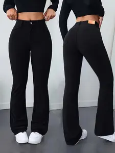 Women's High Waist Flare Pants, Elegant Slim-Fitting Flared Long Trousers, All Seasons Fashion, Plain Pattern, No Ca Prop 65 Warning, Womenswear