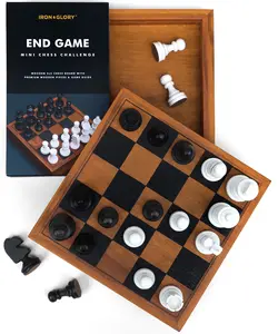 Iron & Glory Mini Chess Set - Board Games - Wooden Mini Chess - Travel Games for Adults - Deluxe Wooden Board