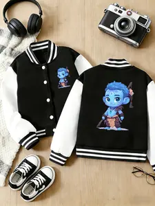 "avatar" Cartoon Print Boys Jacket, Creative Spring & Fall Baseball Style, Comfortable Casual Wear for Everyday and School Season Gifts