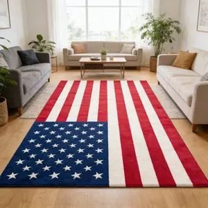 Fully-covered Independence Day Living Room Large Carpet, American Flag Family Decorative Floor Mat, Suitable for Living Room, Bedroom, and Study Room Scenarios