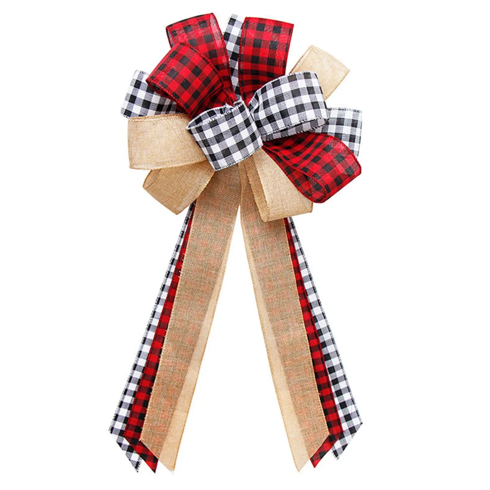 Christmas Big Red Plaid Bow 90's Retro Handmade Linen Festive Large Bowknot Tree Topper for New Year Party Winter Wedding Decor