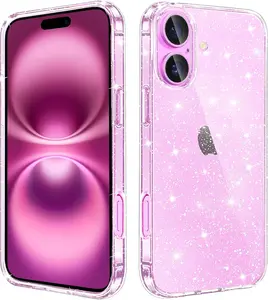 Compatible with iPhone 16 Case Clear Glitter, Sparkle Soft TPU Transparent Shockproof Women Girls Slim Bling Sparkly Bumper Cover Phone Case for iPhone 16 6.1-Inch