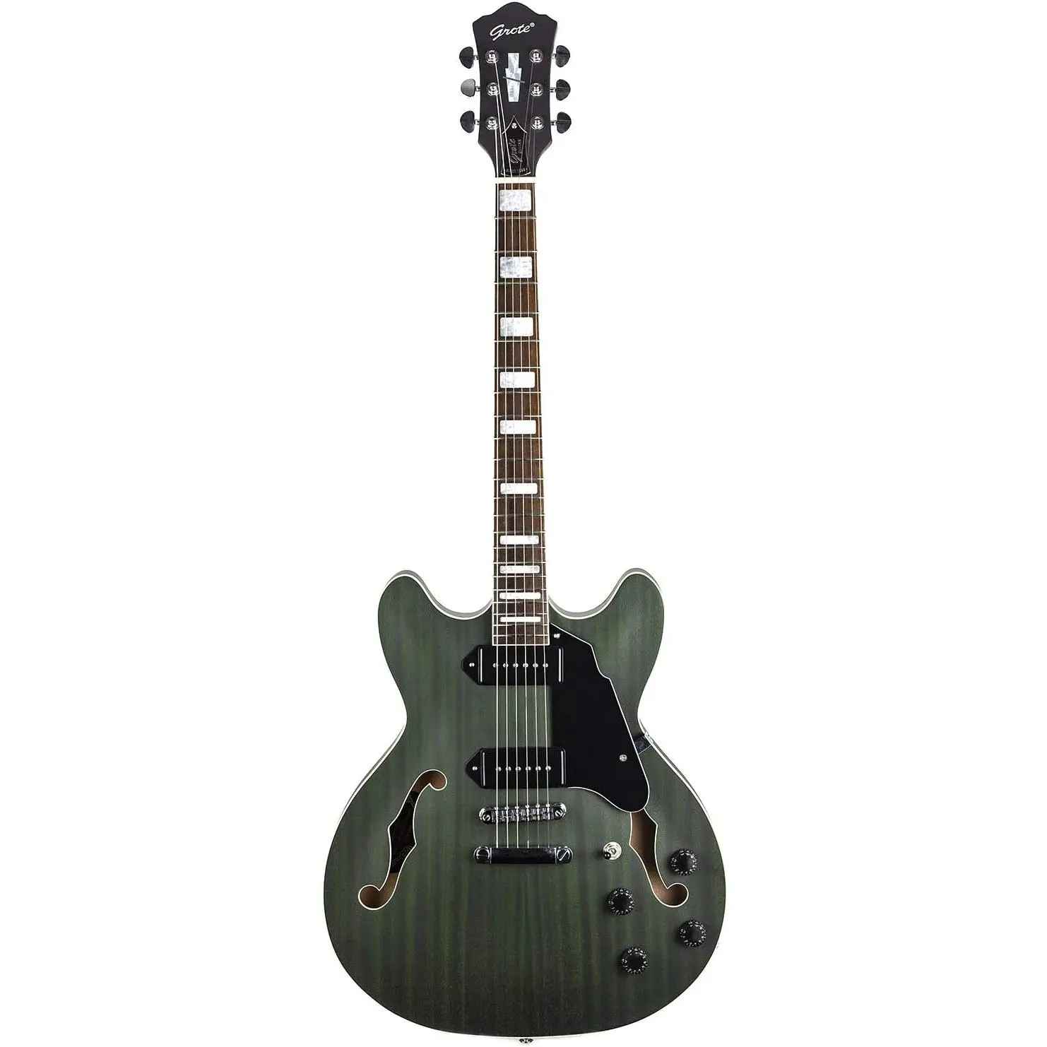 GROTE Electric Guitar Semi-Hollow Body Guitar matte finished P90 Pickups (Green)