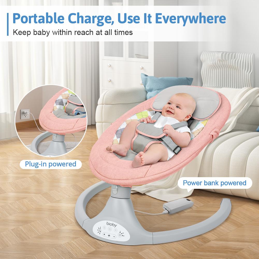 COMOMY Baby Swing for Infants with 5 Natural Sway Speeds, Portable Bt Music Baby Swing with Remote Control & 5-Point Harness, Hands-Free Baby Soother, Lightweight Baby Rocker for 5-20 Lb, 0-6 Months, Pink, Valentine's Day