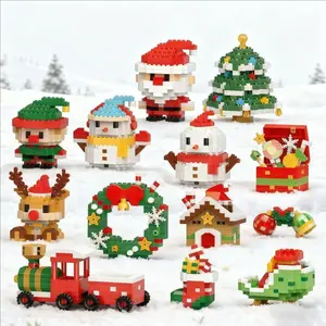 Christmas Mini Building Blocks Set, 12 Pcs Educational Micro Bricks Kit for Kids, DIY Santa/Snowman/Tree Building Toys, Improve Hands‑on Ability & Brain Development, Ideal Christmas Gifts & Party Decorations