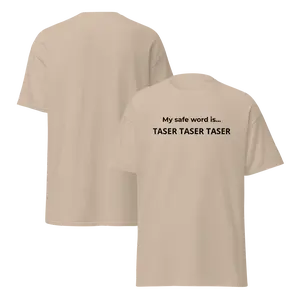 Unisex Classic Tee - "My Safe Word is Taser" - 100% Cotton for Sport Grey, Fitted Short Sleeve Crew Neck Top - Casual Minimalist Streetwear