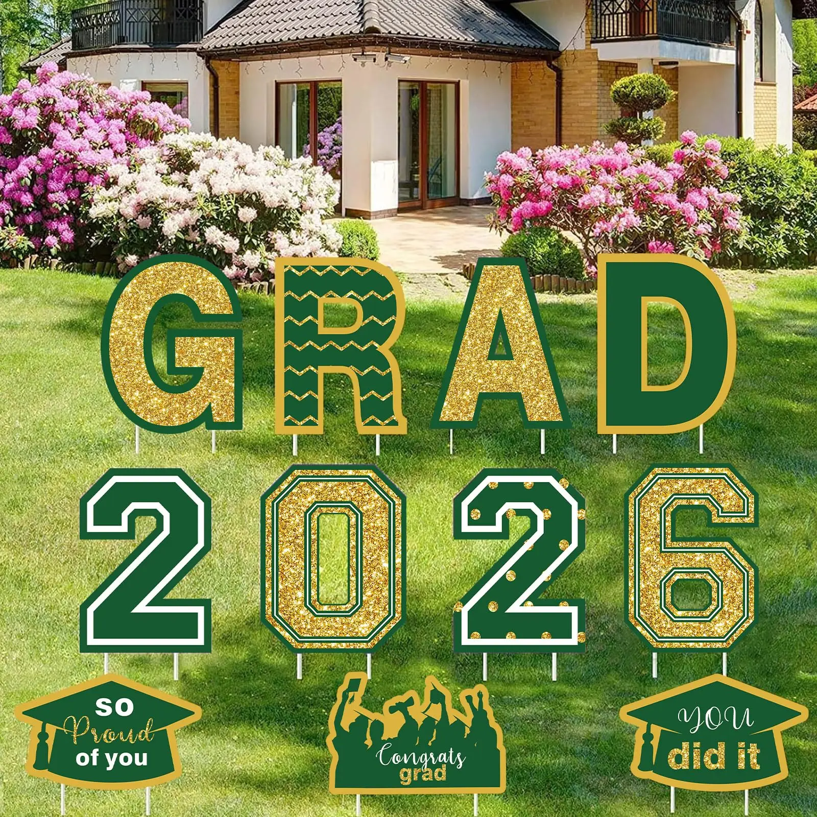 Set of 11 graduation yard sign decorations — “Congratulations Grad” lawn signs for the Class of 2026, includes 22 stakes; outdoor graduation party pathway decor supplies,back to school,back to school shopping,back to school,back to school haul
