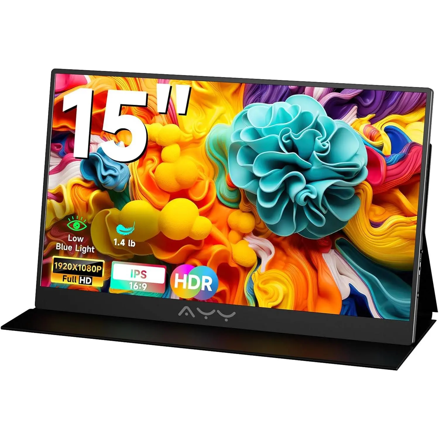 15inch Portable  FHD 1080P |  sRGB HDR IPS | USB-C & HDMI for Gaming//PS5 | 1.4lbs Travel Screen with Speakers & VESA - Black
