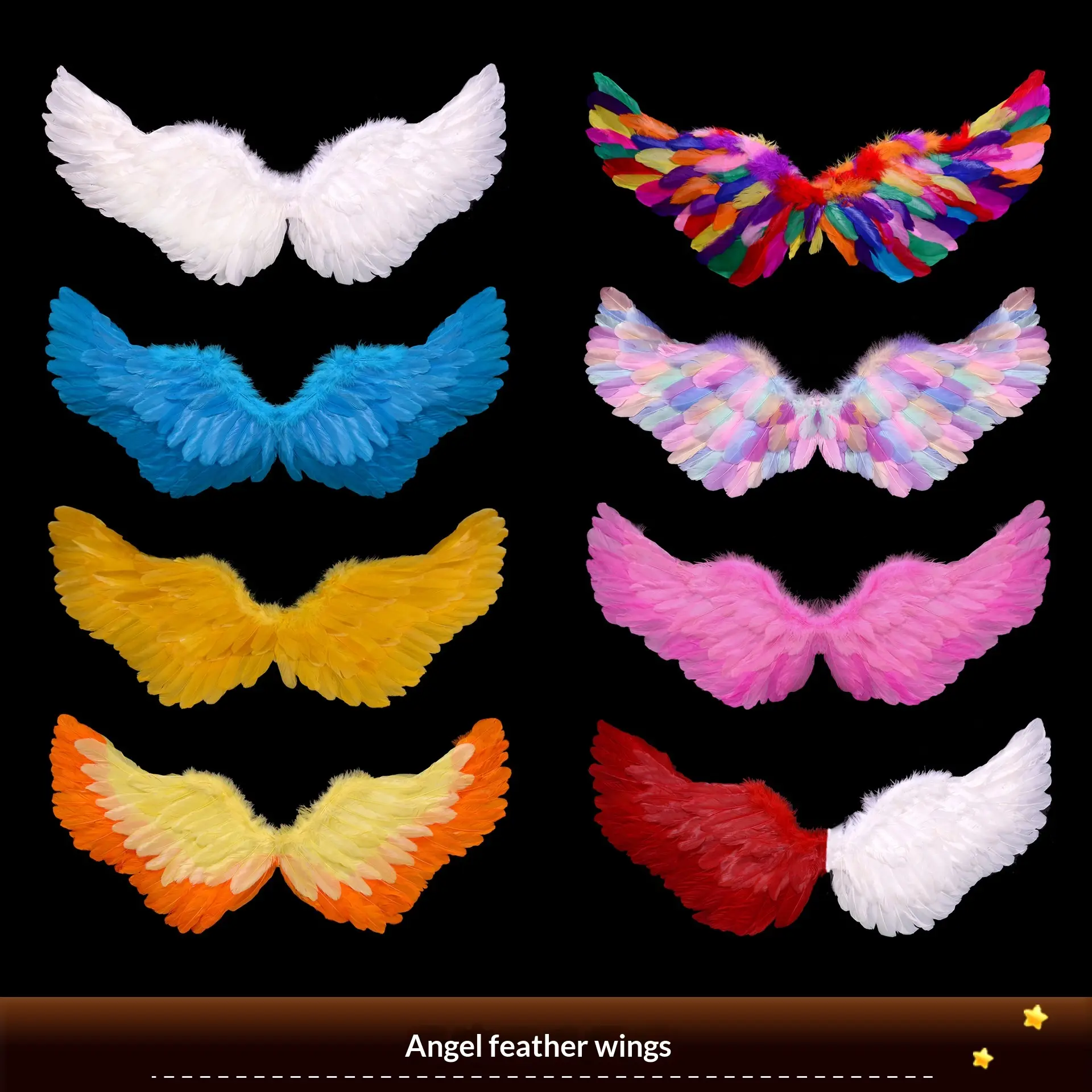 Colorful feather wings, back decorations, angel and elf costumes for Halloween performances, children's devil stage costumes, adult props, flower fairy decorations, princess and flower girl costumes for children and adults
