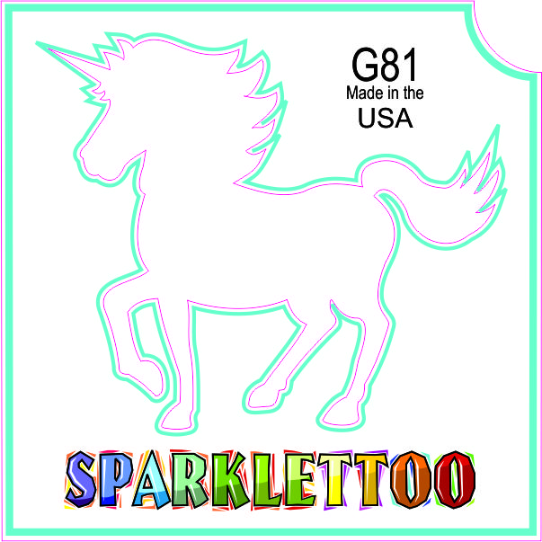 212 MAIN Ruby Red Glitter Finish G81 3-Ply Unicorn Shape Tattoo Stencils - 2 Designs, Water Resistant, FDA Compliant, Kid Safe, Pack of 100