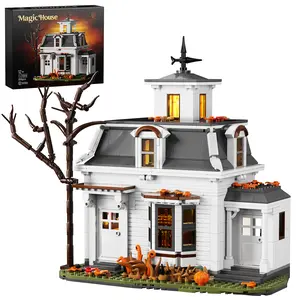 Magic House Building Blocks Set with LED Lighting - 896 PCS Witch's Cottage Model Kit, Haunted Halloween House with Light Kit, DIY Construction Toy for Adults Kids Ages outdoorfun