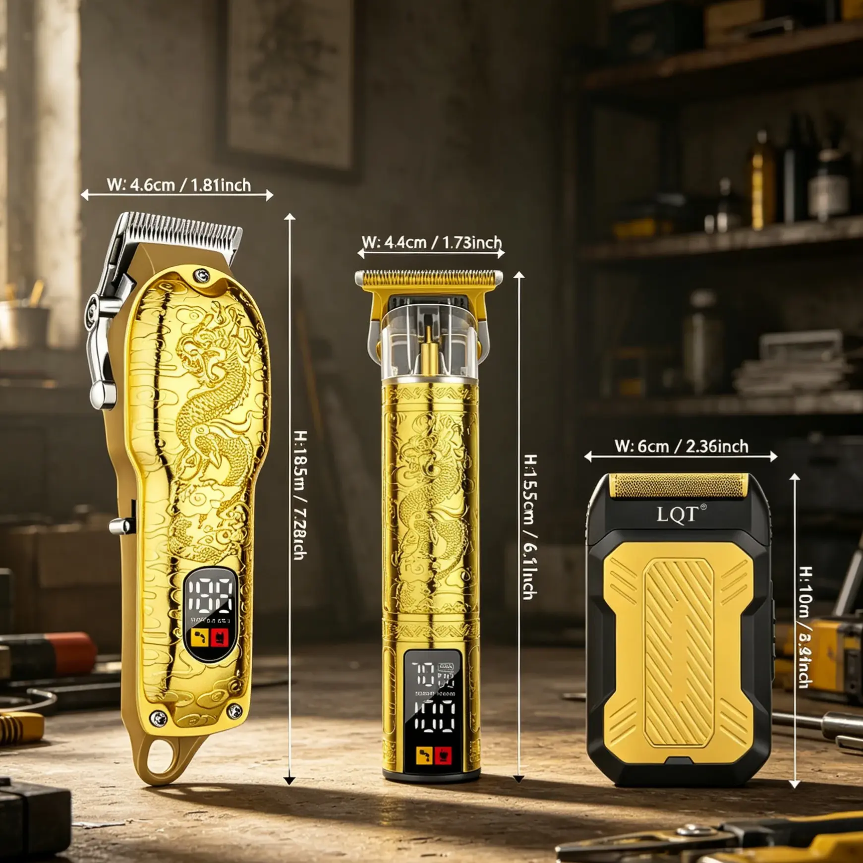 LQT Jinlong design hair clipper set, cordless electric trimmer, detail trimmer, electric shaver, with digital display, USB charging, comes with various attachments, suitable for daily home care, professional stylist tool, a gift for father