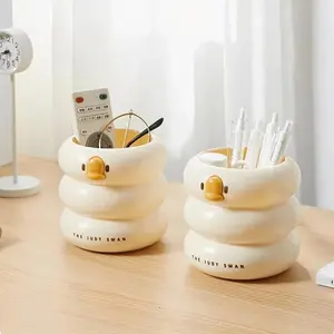 Cute Duck Cartoon Pen Holder in 1/2/4pcs, Fashionable Desktop Organizer, Desk Tidy for Pens and Markers, Lightweight Plastic with Adorable Duck Face Design