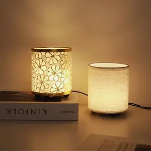 Vintage Nordic Style LED Desk Lamp with USB Powered Soft Warm Light, Metal Base Fabric Shade Nightlight for Bedroom Living Room Office Decor Table Lamp