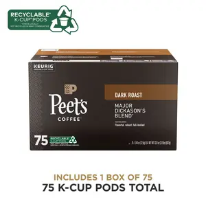 Peet's Coffee, Dark Roast Keurig K-Cup Pods - Major Dickason's Blend 75 Count (1 Box of 75 K-Cup Pods) Beverage Flavor