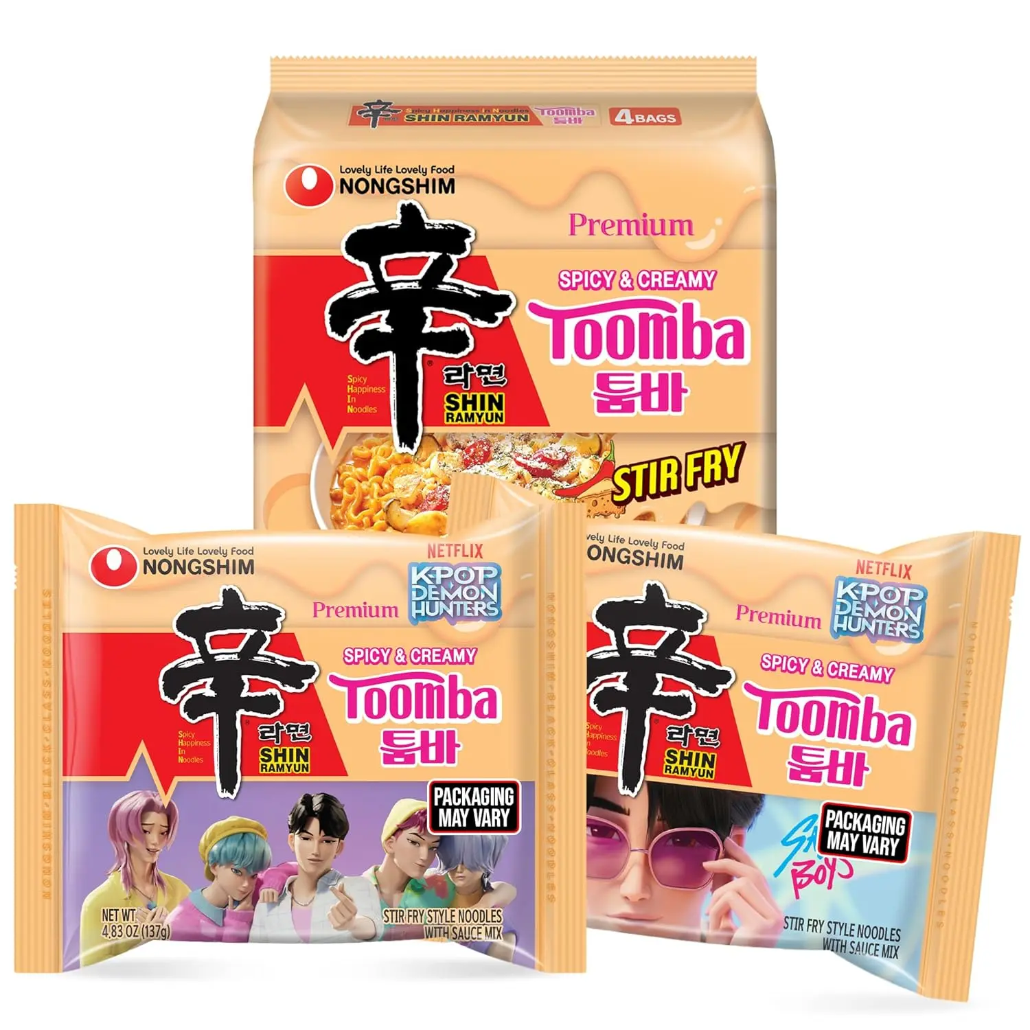 Nongshim Shin Ramyun Toomba Korean Instant Noodles, Creamy Cheesy Mac & Cheese Style Stir Fry Ramen, Mild Spicy Kick, 4 Pack (4.83 oz each)