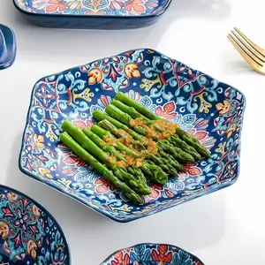 Floral Pattern Ceramic Dinnerware Set, Tableware Set, Dining Plate Set, 6 Counts/set Microwavable Dinner Plate, Multi-purpose Plate for Salad, Sushi, Snacks, Cheese, Sauces
