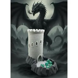 Castle Dice Tower with Built in Rock Tray– Now Your Dice Can’t Escape