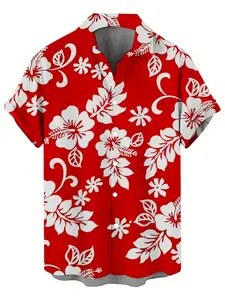 Men's Tropical Floral Print Button Front Collared Shirt, Short Sleeve Loose Fit, Comfortable Summer Casual Wear, Beach Vacation Street Style, Boyfriend Gift