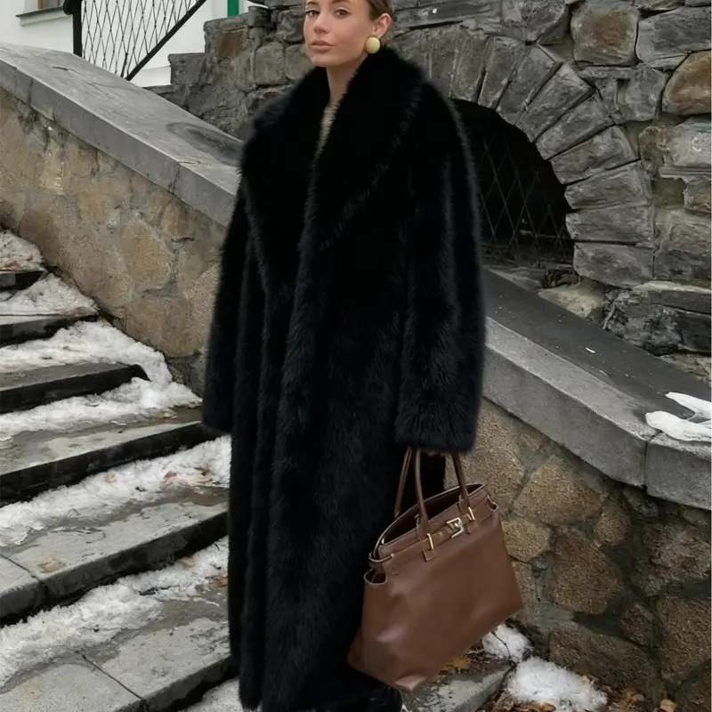 Women's Long Faux Fur Coat, Oversized Fall & Winter Jacket with Shawl Collar and Pockets, Stylish Fashion Outerwear, Fashionable Outerwear