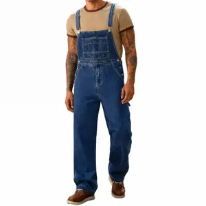 Yuanbang Men's Denim Bib Overalls Workwear Adjustable Strap Jean Coveralls with Tool Pockets for Christmas & New Year Holiday Menswear Layering Outfit