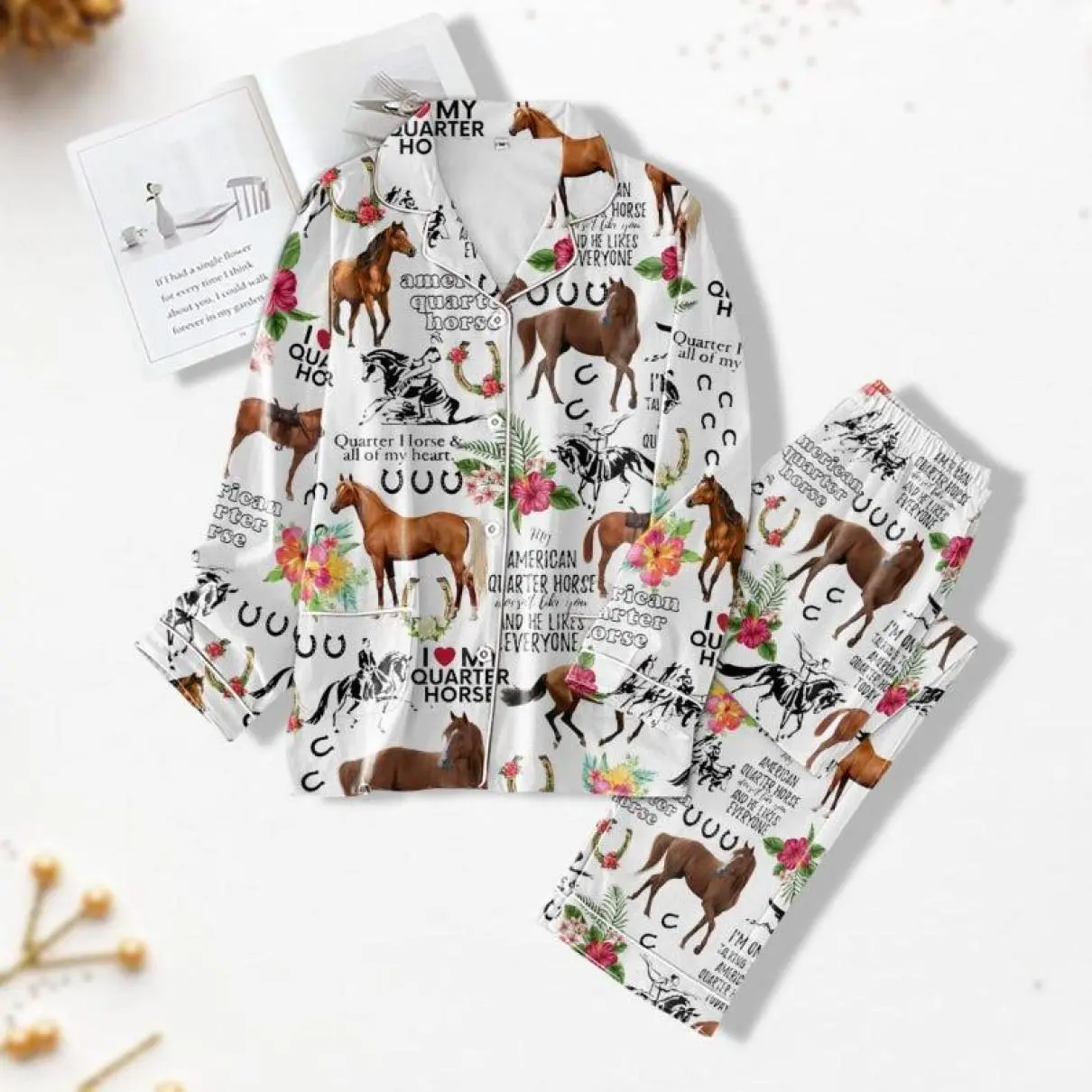 Horse Pajamas Set, Horse Pajama Pants, Gift For Equestrian, Horse Lover Shirt, Horse Pajama Women, Animal Lover Shirt, Farm Life