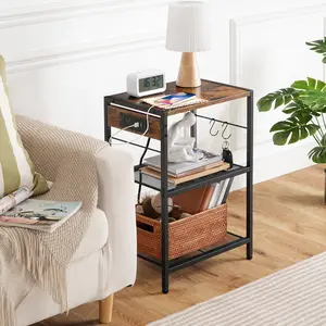 HOOBRO Industrial Printer Stand with 2 Hooks, 3-Tier Mobile Printer Table, Rolling Cart with Power Outlets and USB Ports, for Office and Home, Brown#SpringSale #BigSpringSale
